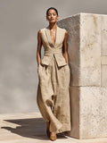 V-neck Sleeveless Tank Top And Casual Long Pants Set For Women