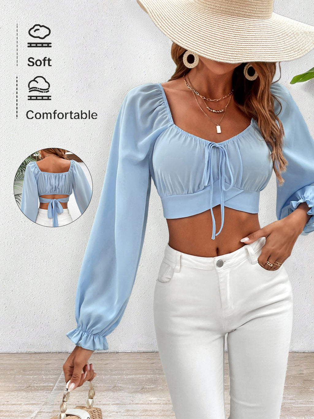 Sexy Low-Cut Lace-Up Midriff-Baring Long-Sleeve Shirt