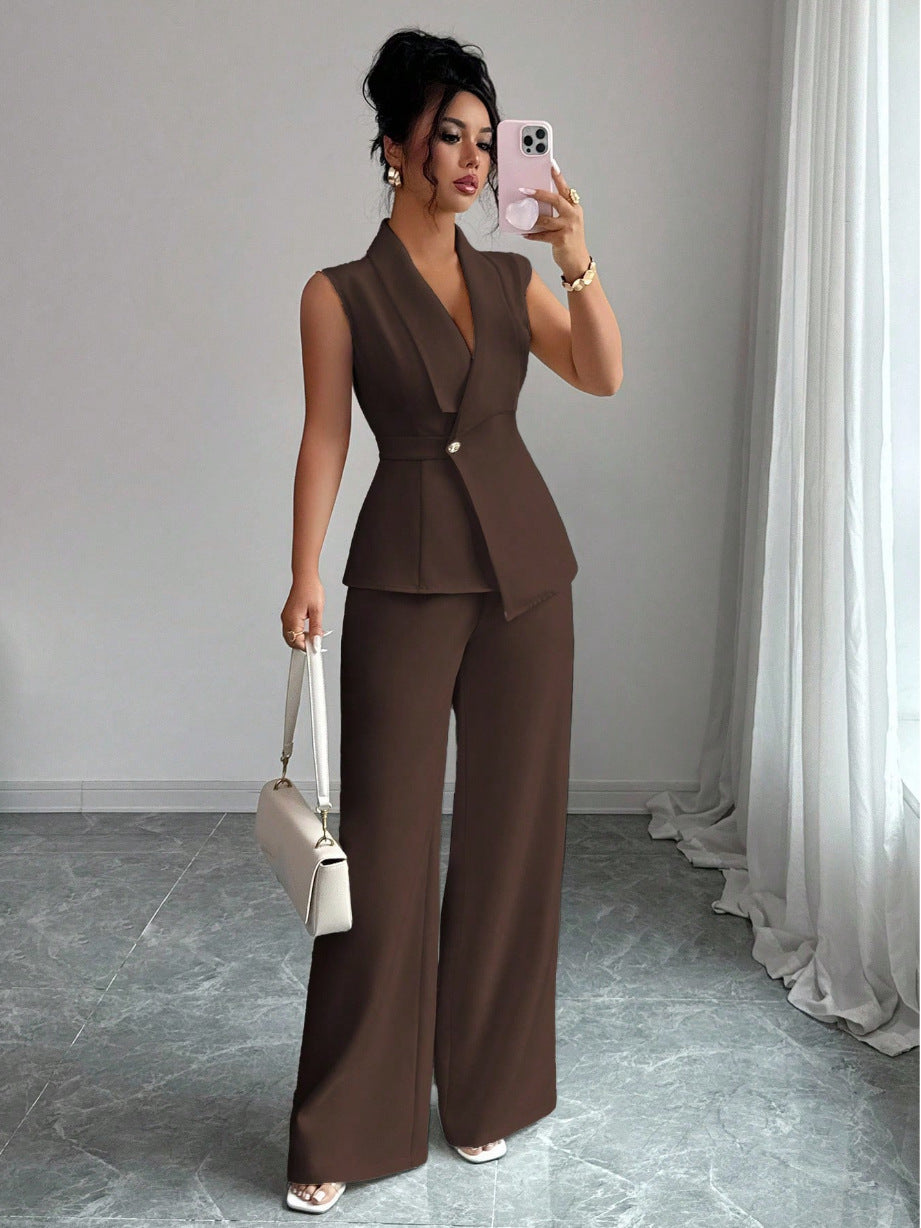 Sleeveless Blazer And Straight-leg Pants Two-piece Set